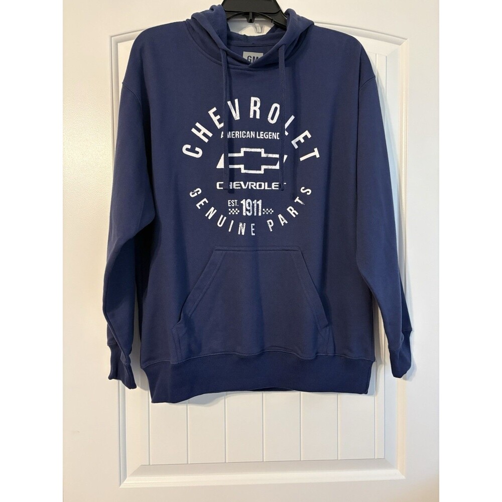 Pre-Owned GM CHEVROLET Navy Blue Hoodie Drawstring Sweatshirt Sz Medium
